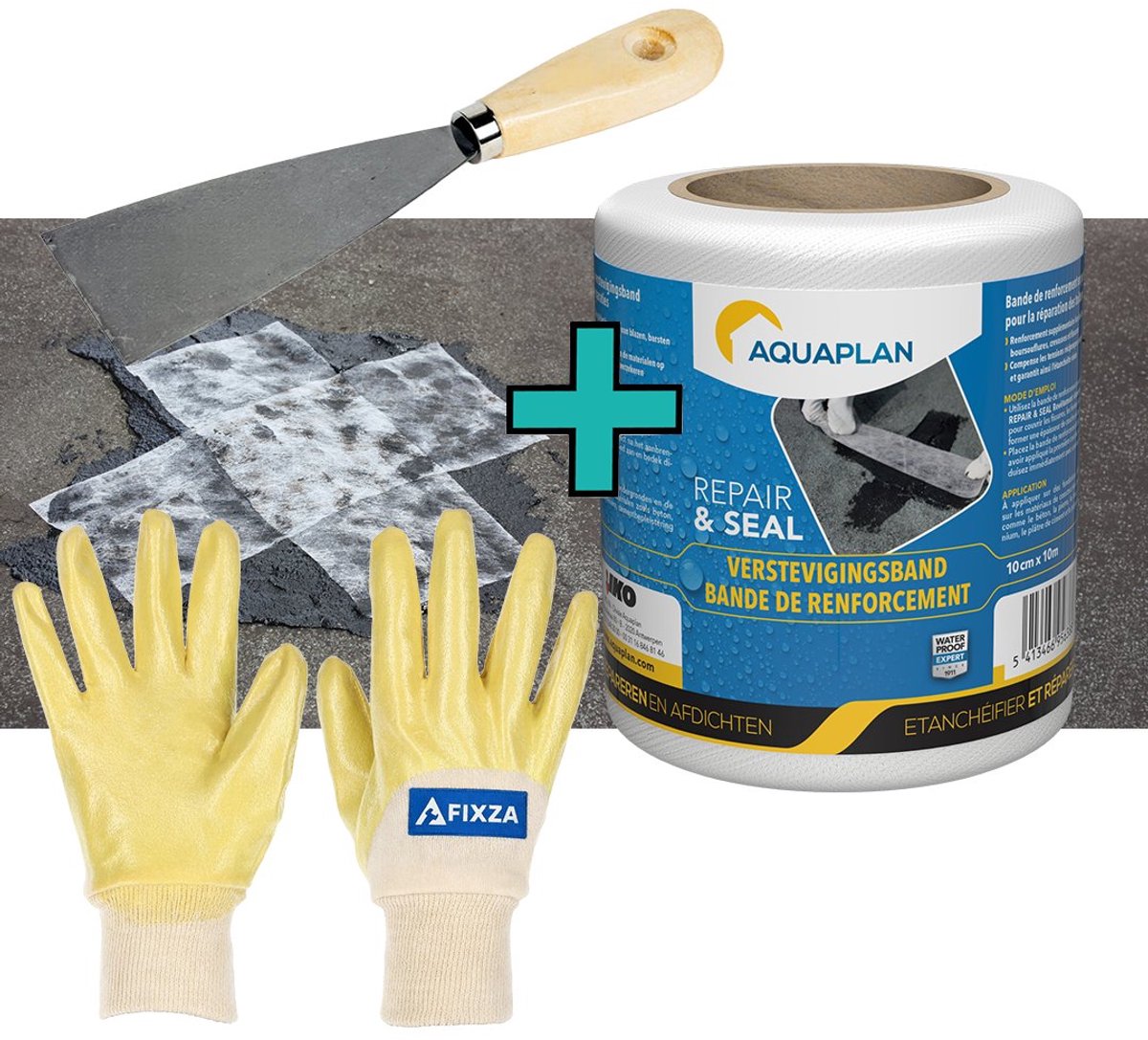 AQUAPLAN Repair & Seal Verstevigingsband – set – Polyester band voor dakreparatie 10 cm x 10 m