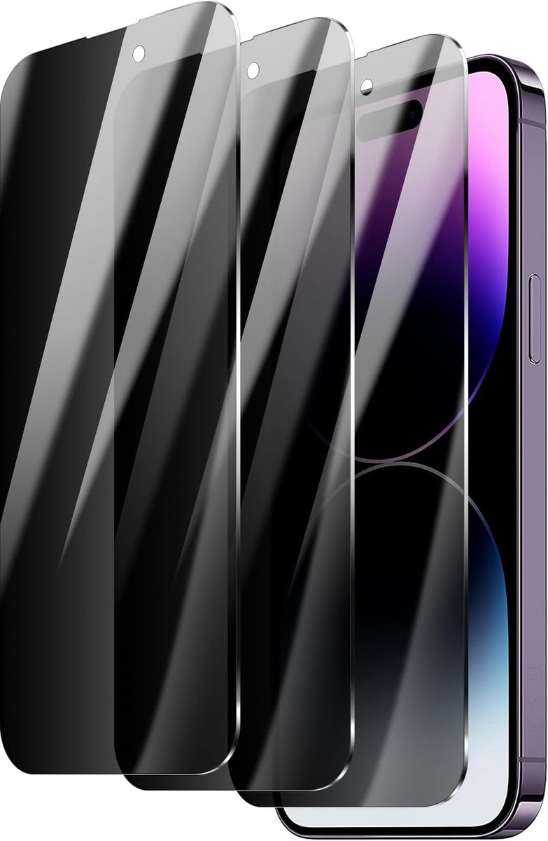 Beschermfolie voor iPhone 14 Pro Max, 3 stuks, pantserglas, inkijkbescherming, hardheidsgraad 9H, anti-luchtbellen, krasbestendig