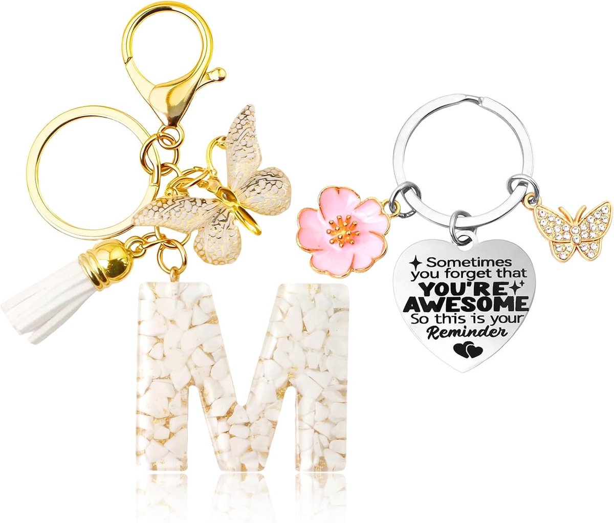 letter meisjes sleutelhanger letters vlinder geluksbrenger zakhanger bloemen sleutelhanger voor vrouwen meisjes verjaardagscadeau