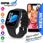 Zwarte smartwatch voor kinderen met GPS en 4G videobellen, spatwaterdicht en SOS alarm. Nieuw model.