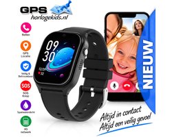 GPSHorlogeKids© - smartwatch kinderen - GPS horloge kind – kleinste model 2025 – kinder smartwatch - 4G videobellen - spatwaterdicht - SOS alarm - incl. SIM - PAX Zwart