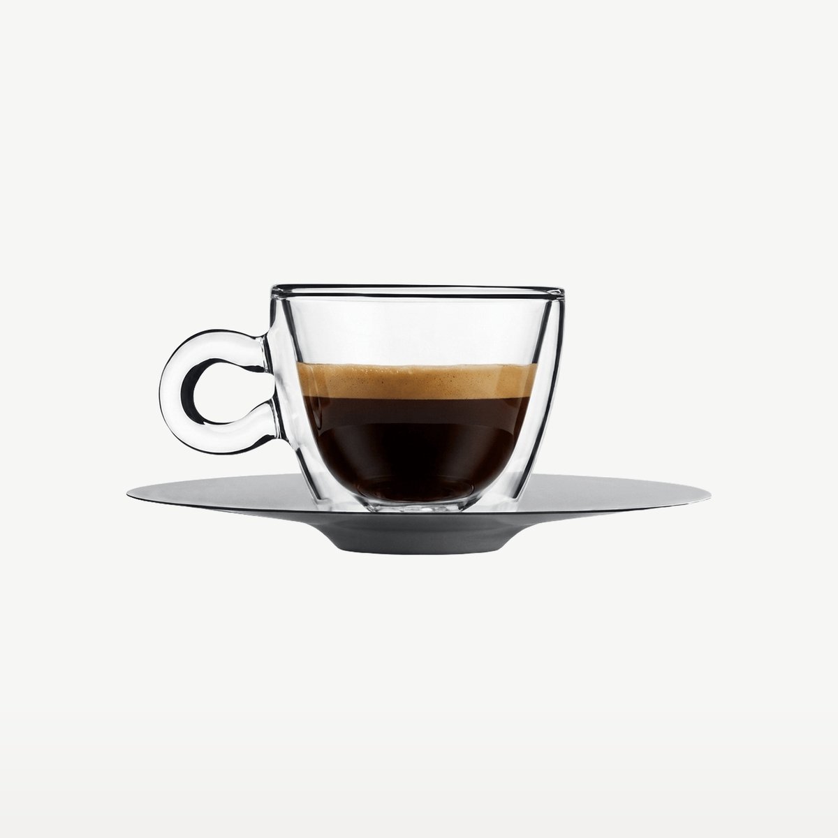 Luigi Bormioli Thermic Glass Espressoglazen 6,5 cl / 65 ml Met Rvs Schotel | Set van 2 Stuks | Koffieglazen voor Koffie en Thee | Borosilicaatglas