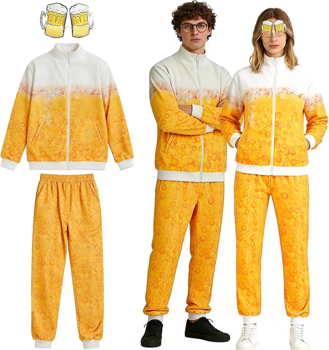 jaren 80- en 90-kostuum, bierpak uit de jaren 80, bierpak voor heren en dames, voor feestjes, carnaval, Halloween-kostuums