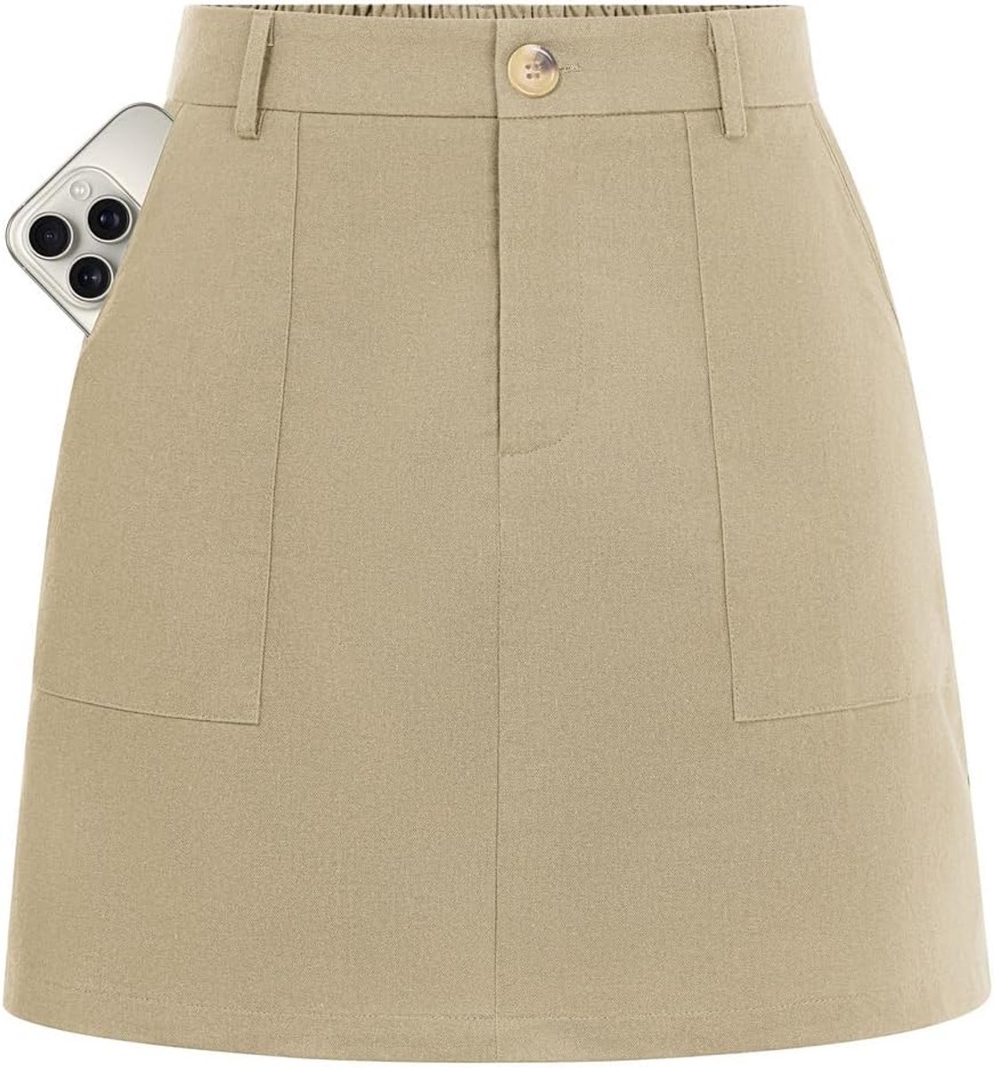 Kasin Linnen zomerminirok voor dames, hoge elastische taille, wikkelrok, casual, korte rok met zak