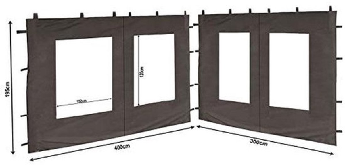 Zijwanden met Raam voor Partytent 3x4m - Antraciet RAL 7012 - Set van 2