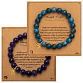 Bixorp Sterrenbeeld Maagd Armbanden Set van Apatiet & Amethist - Edelsteen Kralenarmbanden met Zodiac Virgo Bedel - 8mm / 18 cm