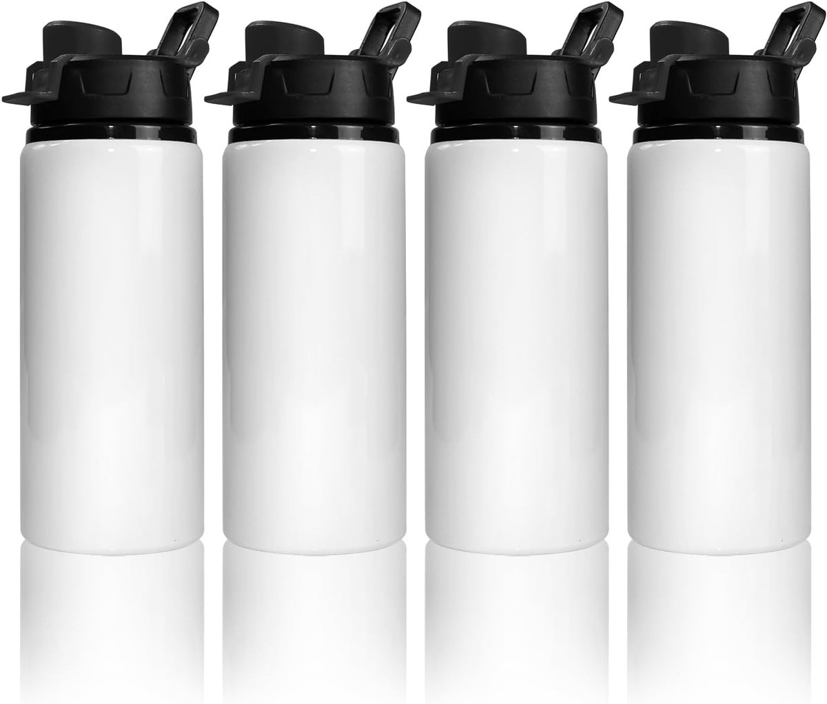 4 pack 20oz Sublimatie Blanks Zwarte Kleur Cap Grote Mond Aluminium Water Sport Fles 600ml