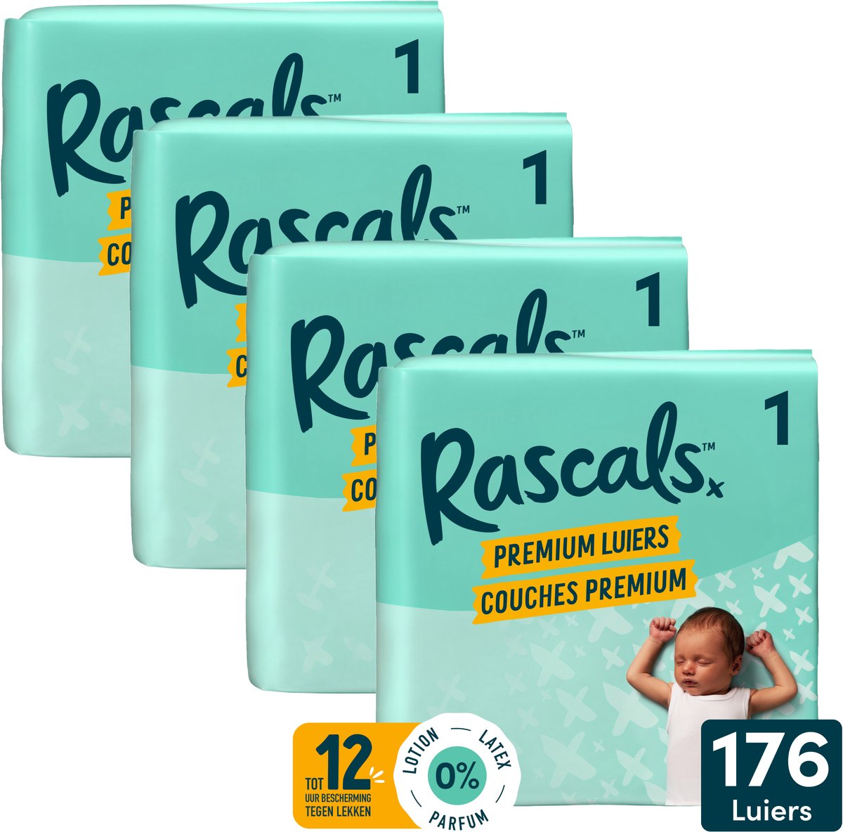 Rascals Premium Luiers Maat 1 6-11 KG 176 stuks