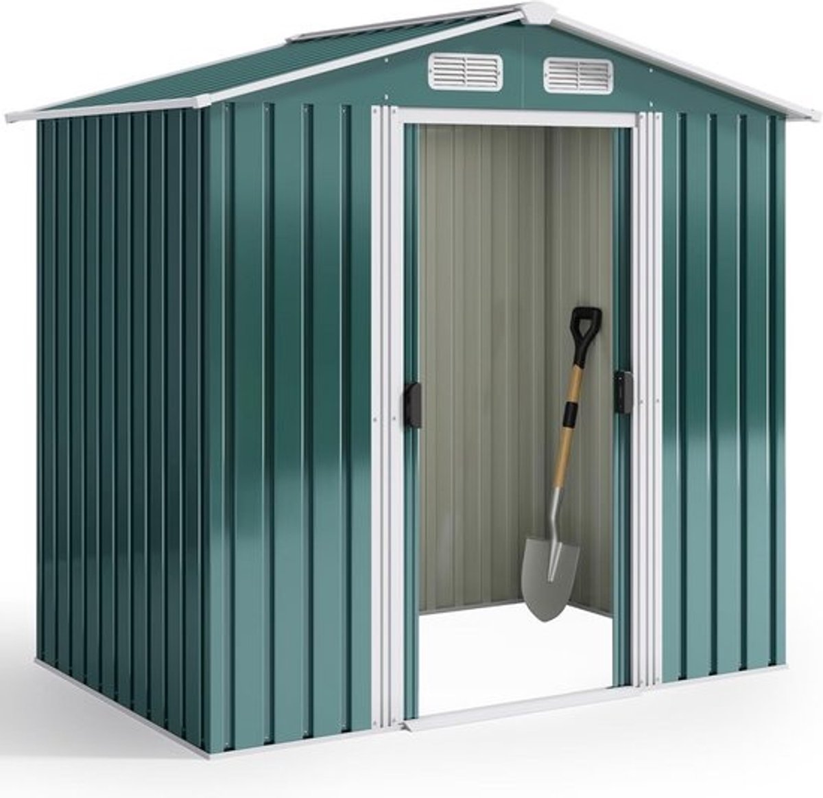 Houten Tuinhuis 184x119x186 cm – Metalen Opberghok met Lessenaarsdak en Schuifdeur