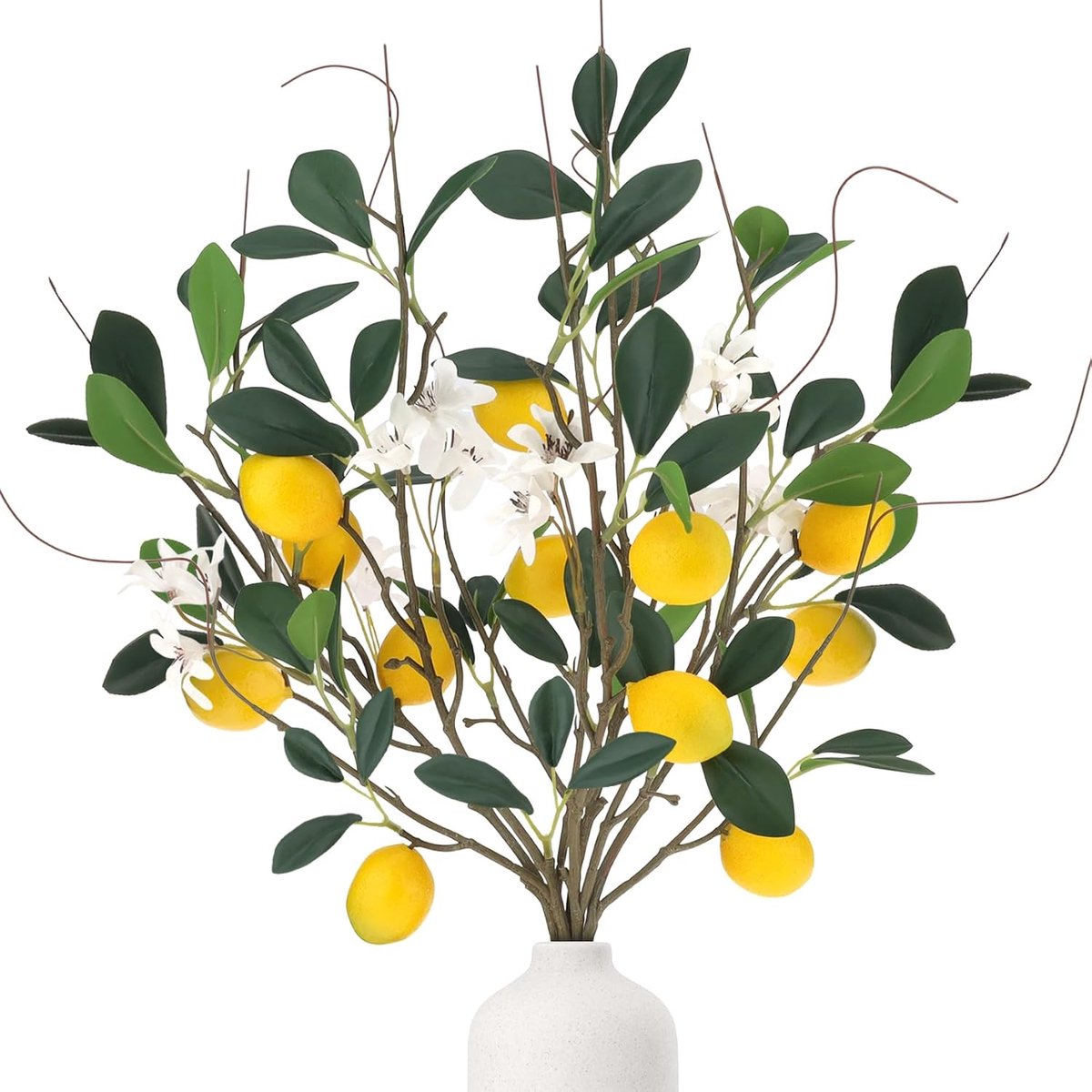 Kunstcitroentakken 47 cm, kunstcitroenen, decoratie, realistische citroensteel met levensechte bladeren, ornament, thuis, keuken, tafel, 4 stuks