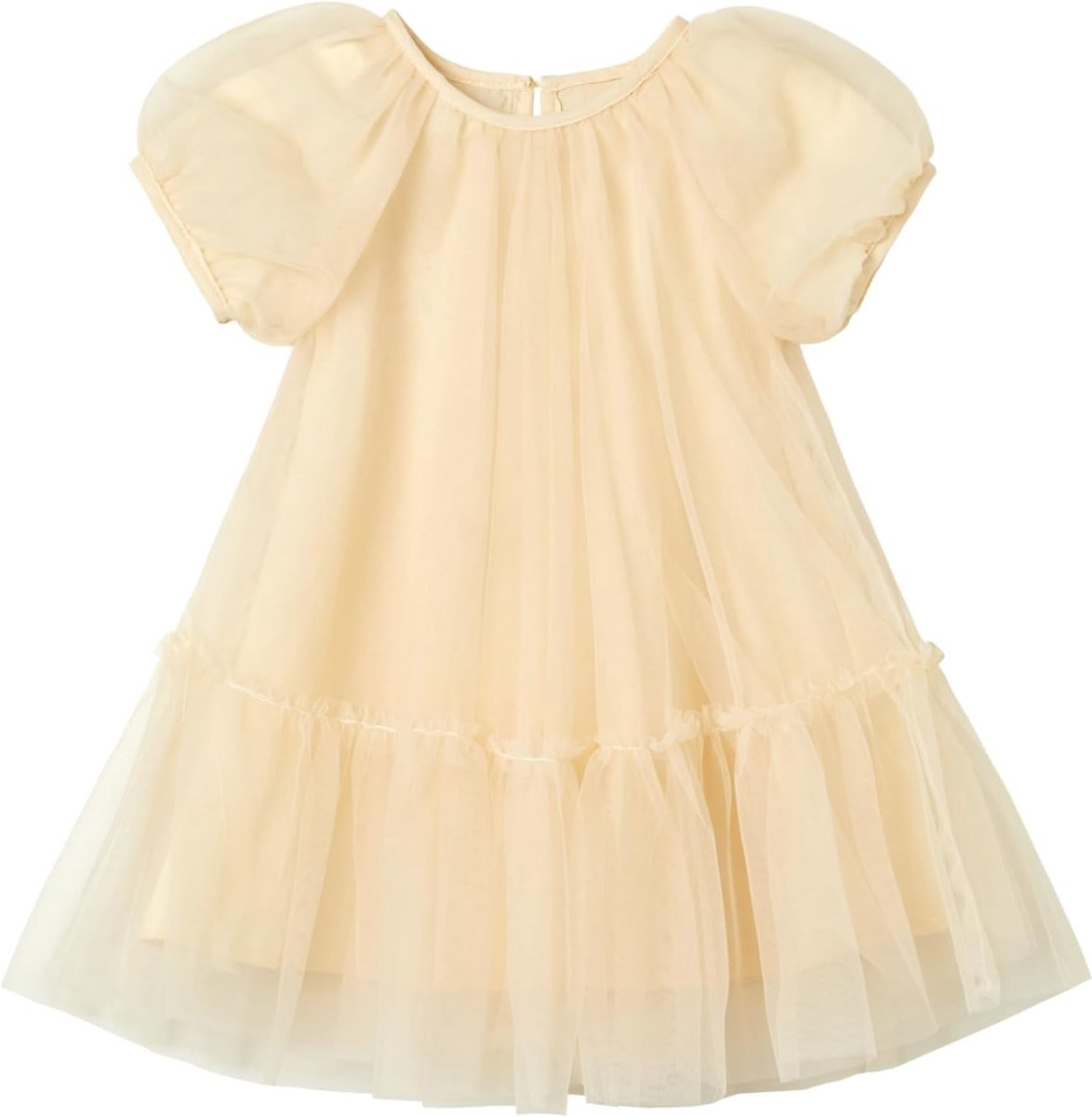 Tule-jurk voor meisjes met katoenen voering, elegante A-lijn partyjurk met pofmouwen, meerlaagse rok en comfort voor actieve kinderen