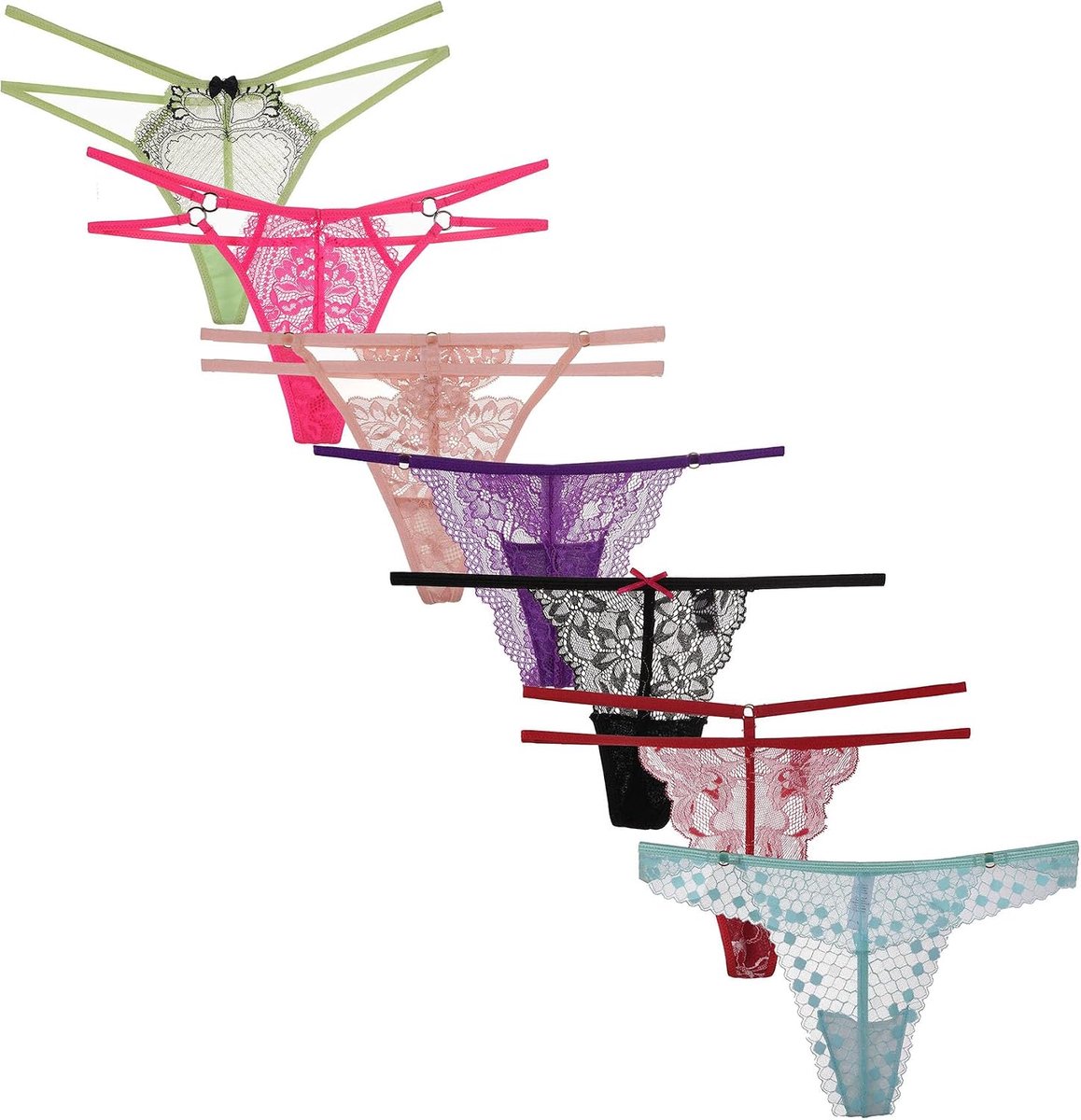 Ondergoed-Diverse Kant & Kleur Combinaties Variety Gstring Set Sexy T Terug Thong Slipje