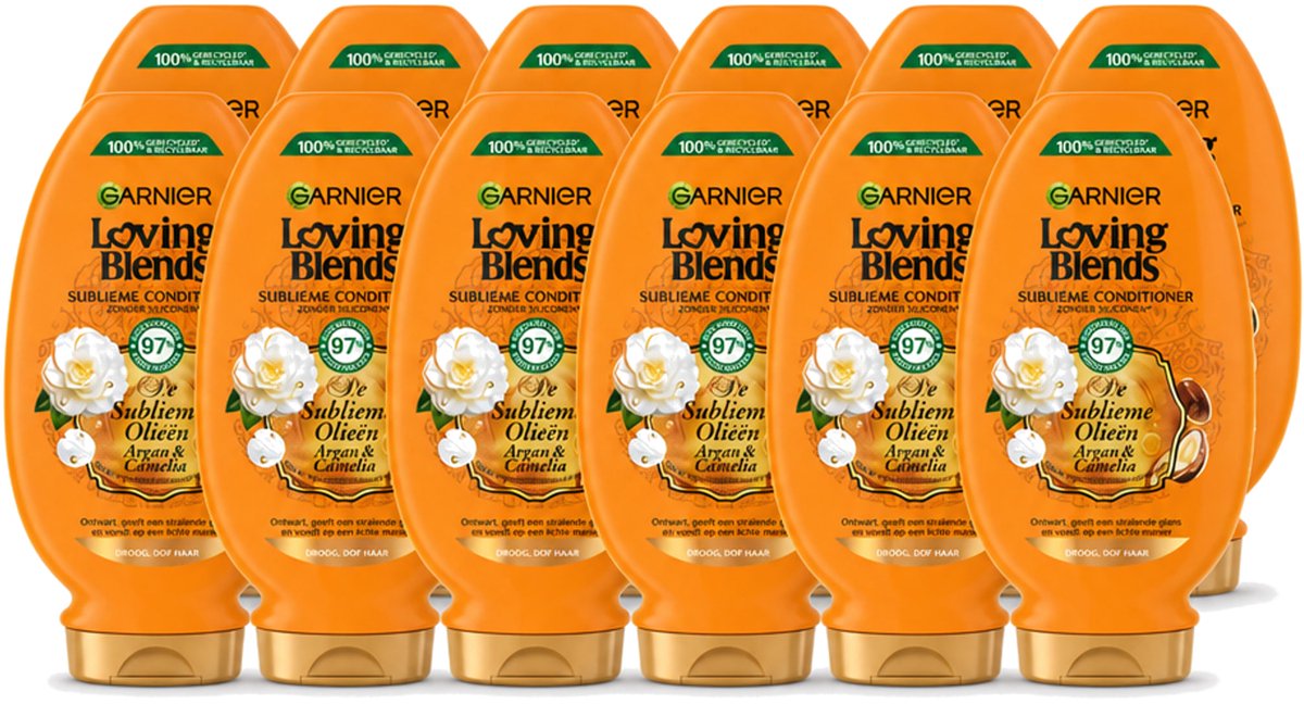 12 x Garnier - Loving Blends - Conditioner - Argan & Cameliaolie - Droog & Dof Haar - 250 ml - Voordeelverpakking - 12 stuks
