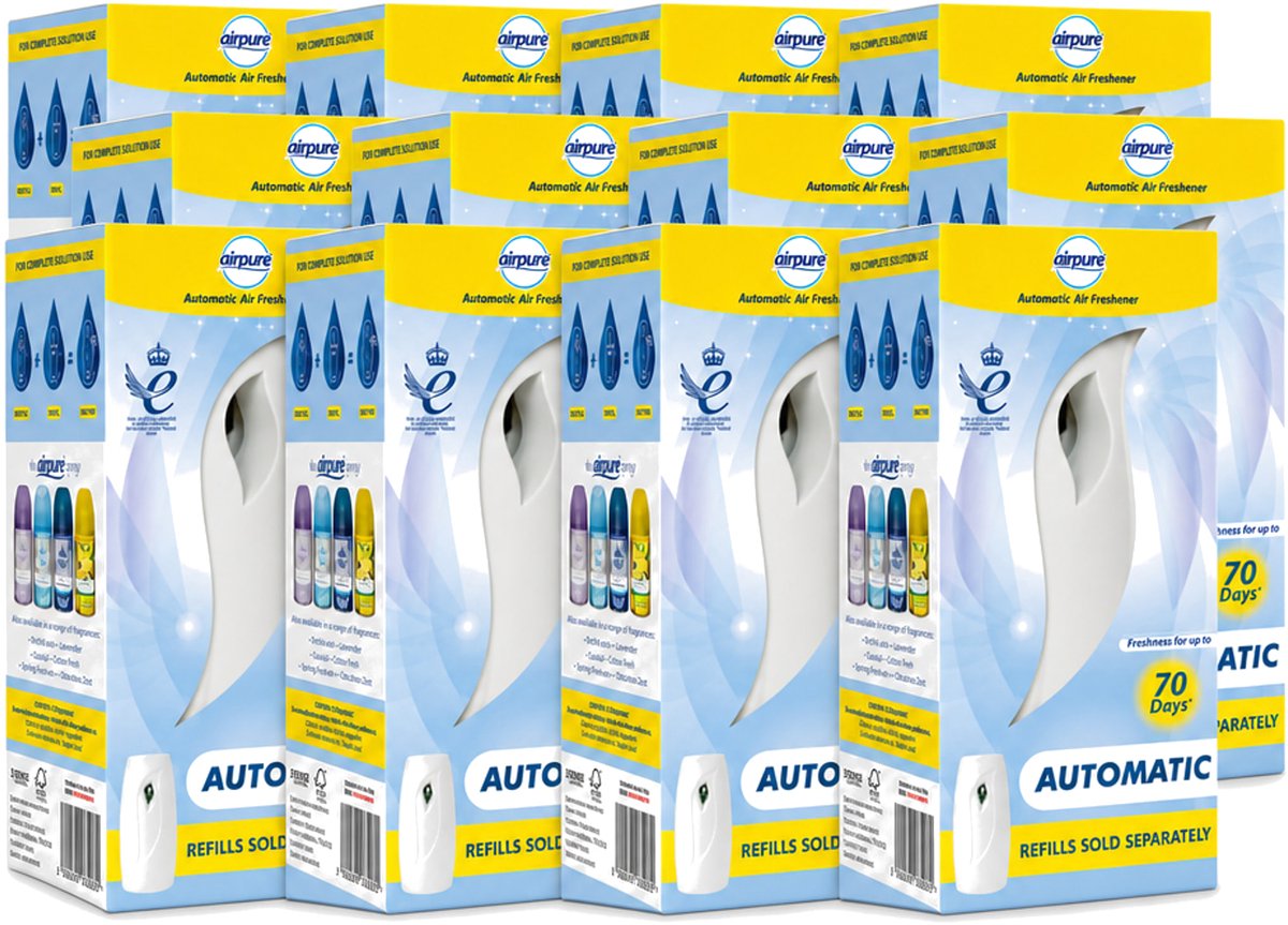 12 x Airpure - Luchtverfrisser - Freshmatic - Automatische Luchtverfrisser - Continue Geurverspreiding - 1 Luchtverfrisser - Voordeelverpakking - 12 stuks