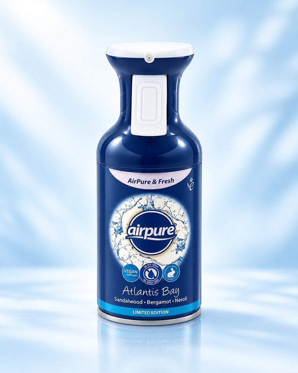 Airpure & Fresh Atlantis Bay Luchtverfrisser Spray – 250 ml – Frisse Geur met Bergamot, Citroengras & Pepermunt – Trigger Spray