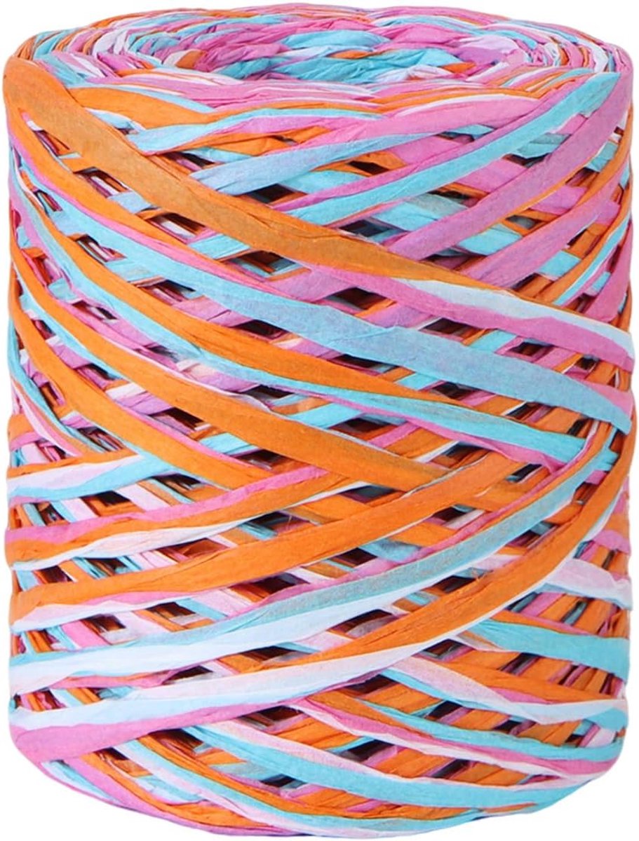 Raffia lint cadeaulint (roze + blauw)