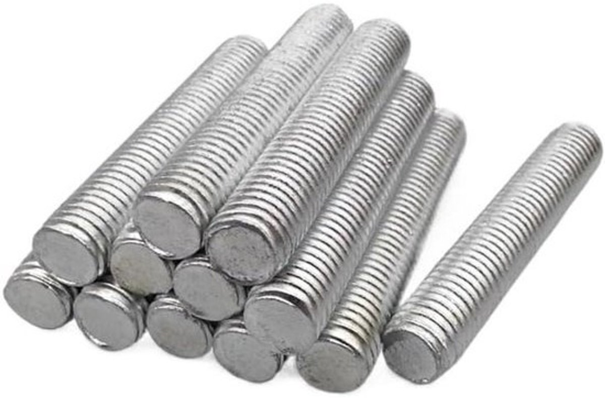 Draadstangen - Bevestigingsmateriaal - Meubelmontage - Hoge corrosiebestendigheid - M12x200mm 10 stuks - Zilverkleurig