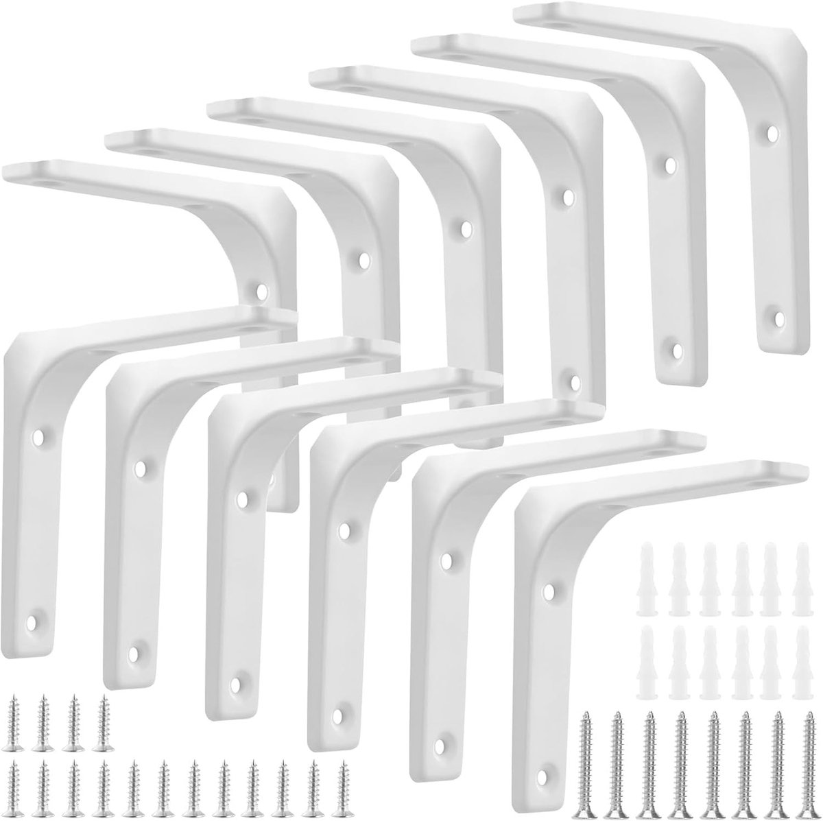 Set van 12 Hoeksteunen voor Planken, Wit, 10 cm, Metalen Steunen voor Wandplanken, Hoeksteunen en Plankondersteuning