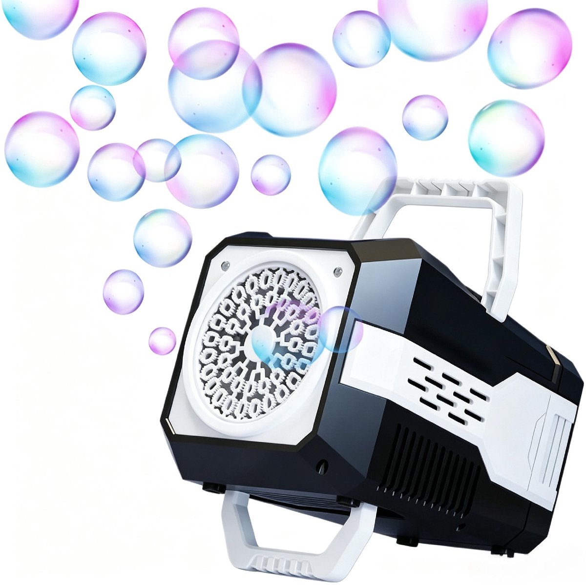 40-Hole Automatic Bubble Machine - Features LED lights, portable, powered by USB adapter or batteries - Stage Bubble Machine - Perfect for outdoor games, parties, weddings, and children’s birthday parties - Zwart