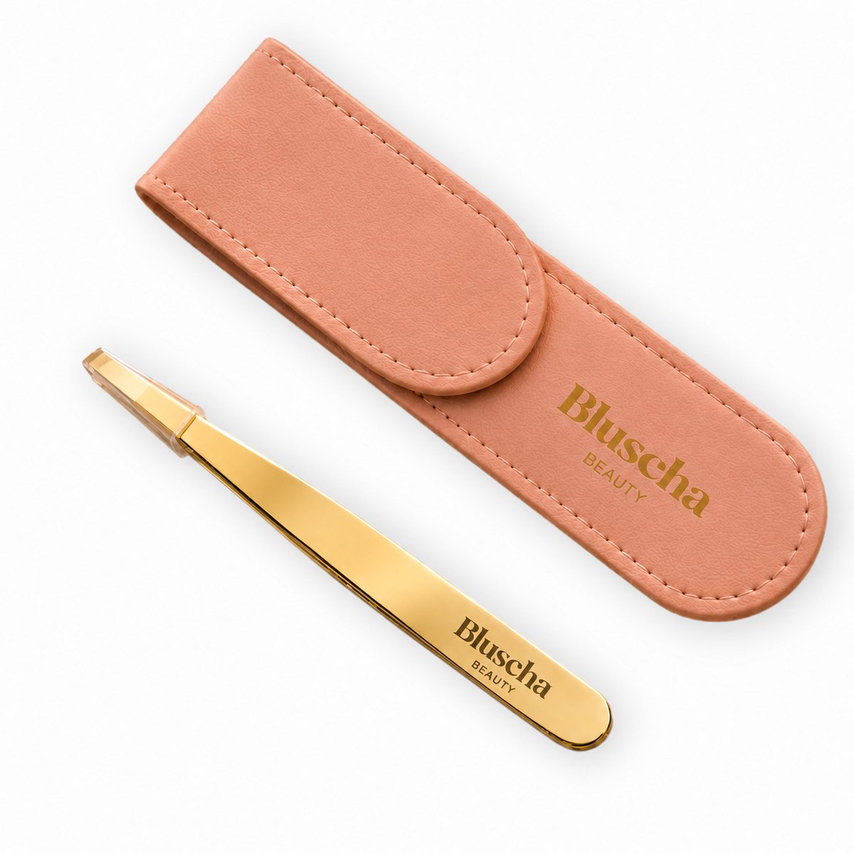 Bluscha® – Wenkbrauw Pincet – Epileerpincet voor Gezicht – Tweezers – Wenkbrauwen Epileren – Ontharen – Schuine Punt – RVS – Goud