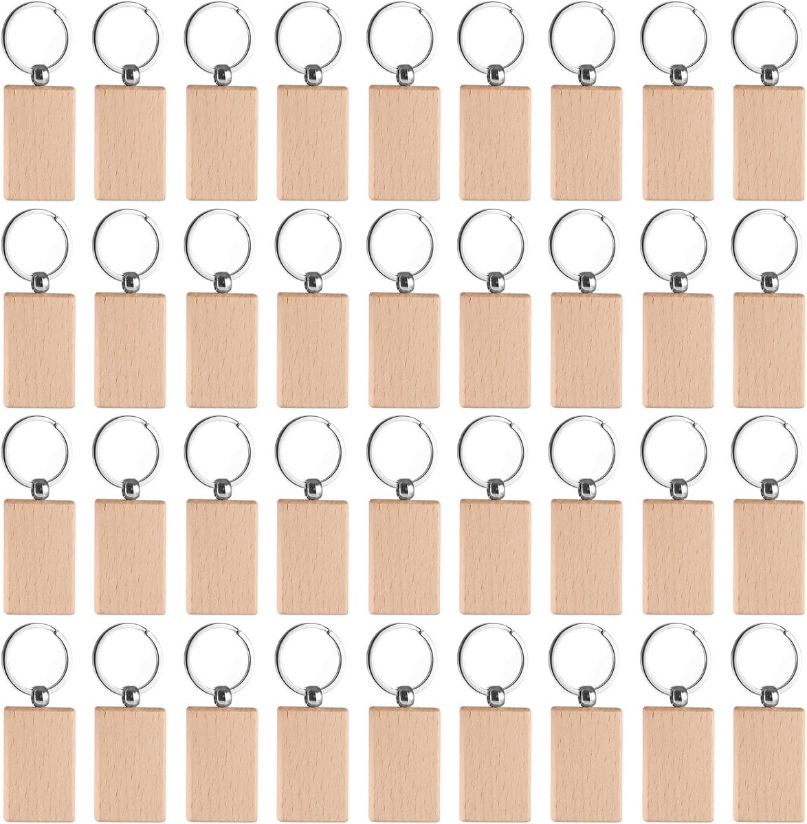 35 stuks houten sleutelhangers, 5 x 3,5 cm, houten sleutelhangers voor decoratie, schilderen en knutselen