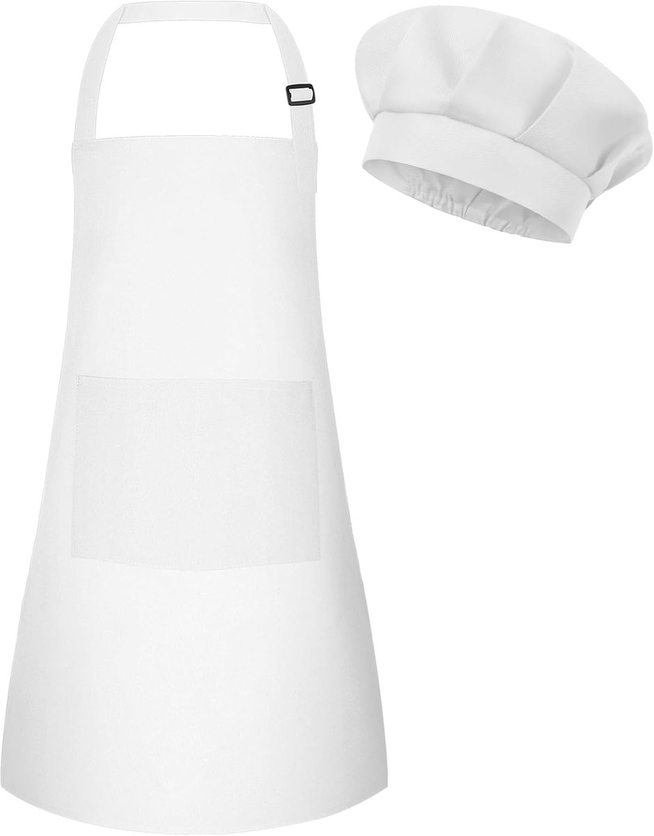 Kinderschort en kookmutsset, verstelbaar kunstschort met 2 zakken, peuterkoksmuts en schort voor koken, bakken en schilderen