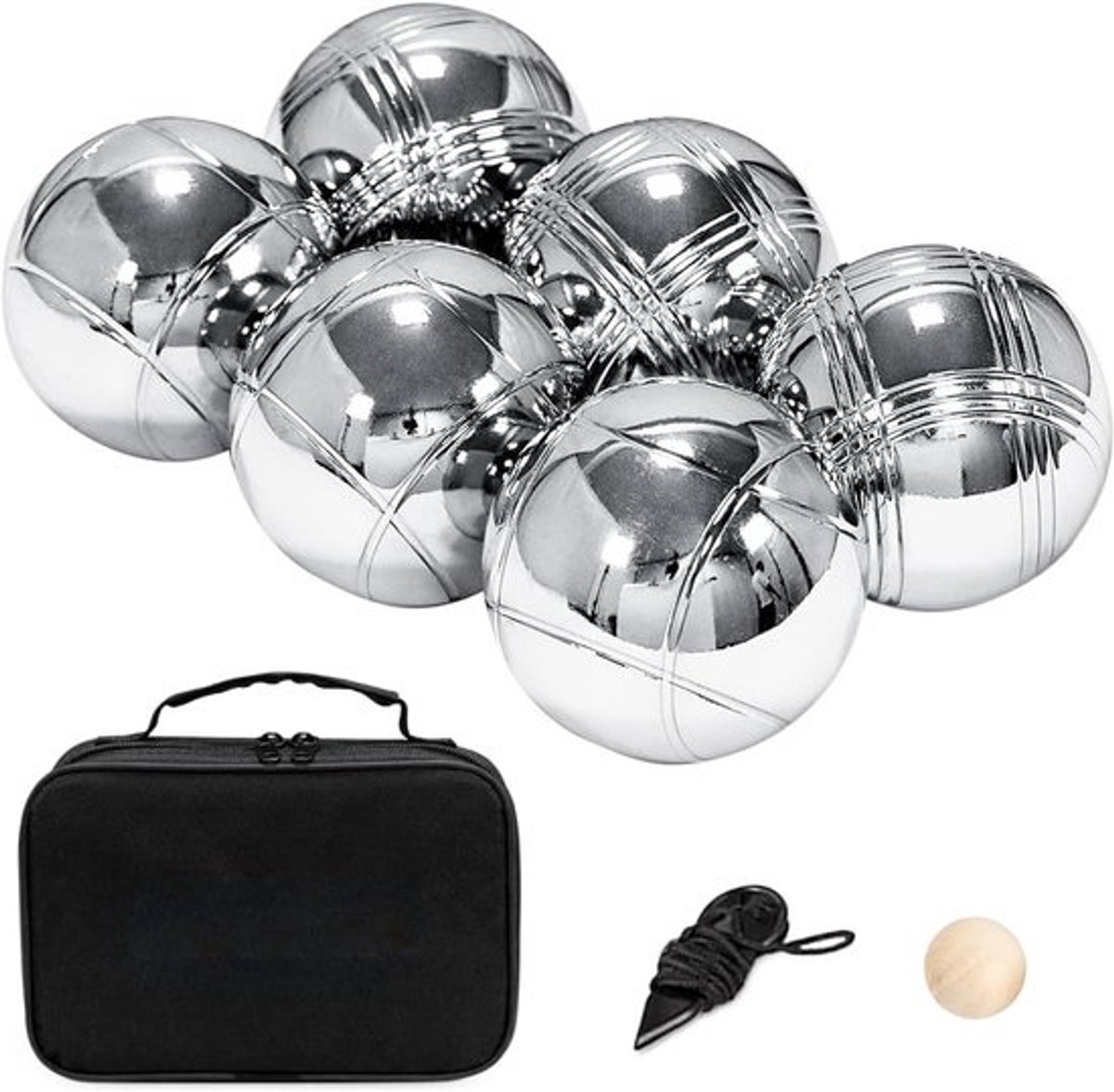 Bocce Bal Set - Jeu de Boules Ballen - Buiten Spelen - Met Draagtas - 7.25 cm Bal Diameter - Zilver