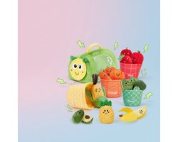 Pluchen Groenten en Fruit Speelgoedset met Rupszak – Sorteerspel & Sensorisch Montessori Speelgoed voor Baby's vanaf 6 Maanden, 4 Kleurrijke Manden - Cadeau - Sinterklaas – Feestdagen