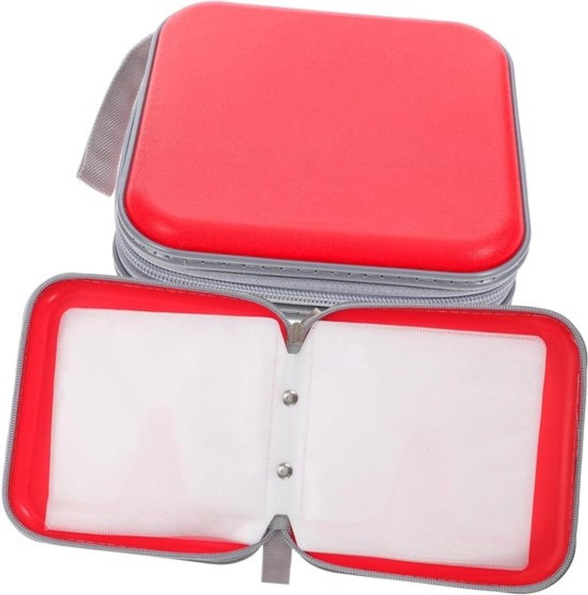 CD DVD Organizer - Opbergtas Media - Media Opslag - Ritssluiting Bescherming - 15x15x5CM - Rood