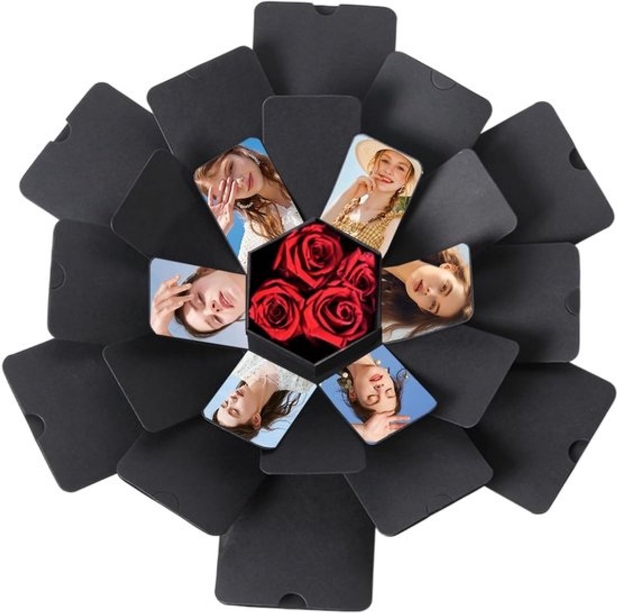 Exploderende Present Box - Gepersonaliseerde Geschenkdoos - Cadeau Presenteren - Meerlaags Verrassingsontwerp - 23.5 x 23.5 x 14.3 cm - Zwart