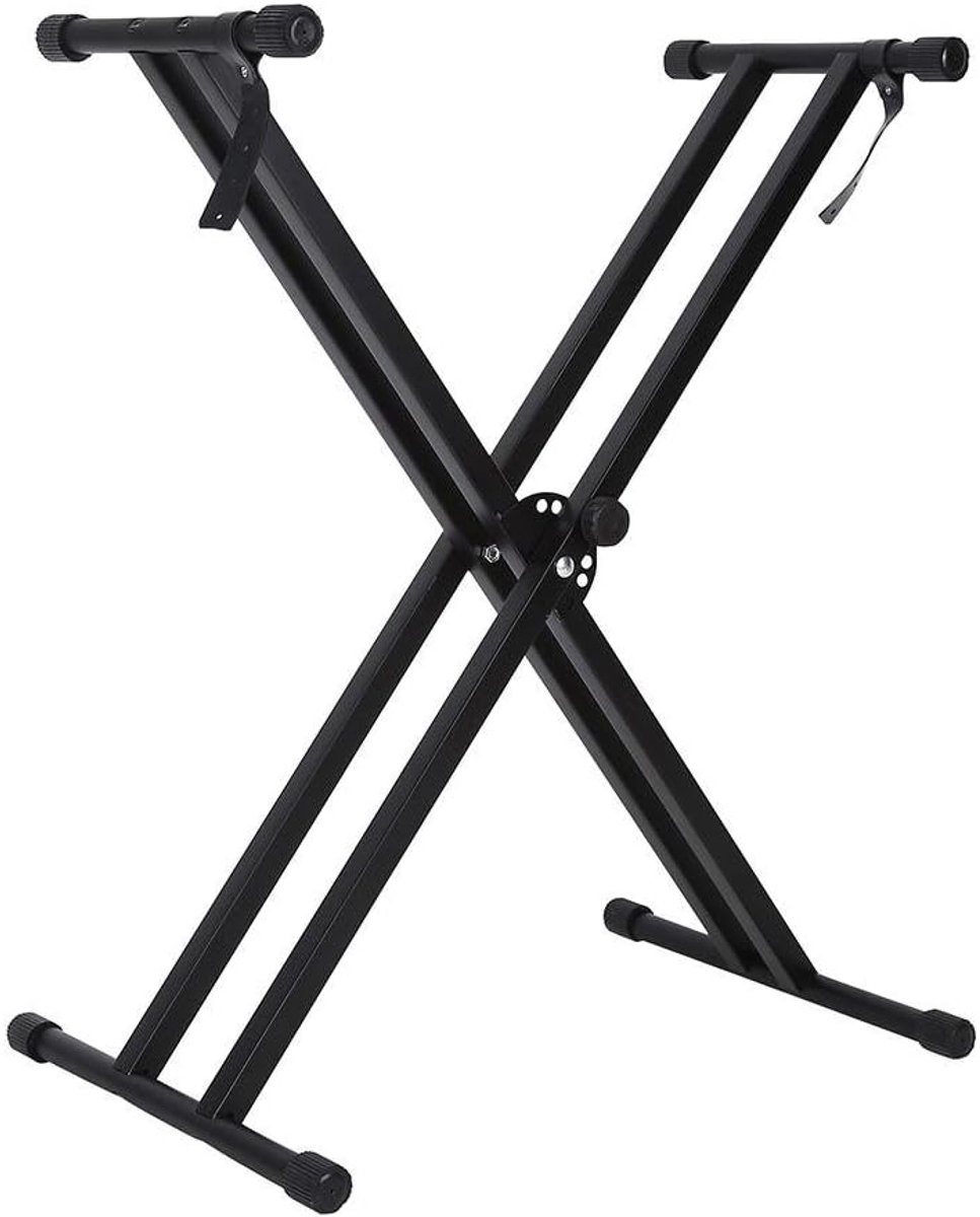 Dailygoods- Keyboardstandaard Verstelbaar - Keyboardstandaard met Kruk - Antislip - Rubber Voetjes - Sterke IJzeren Constructie - Draagbaar - Toetsens