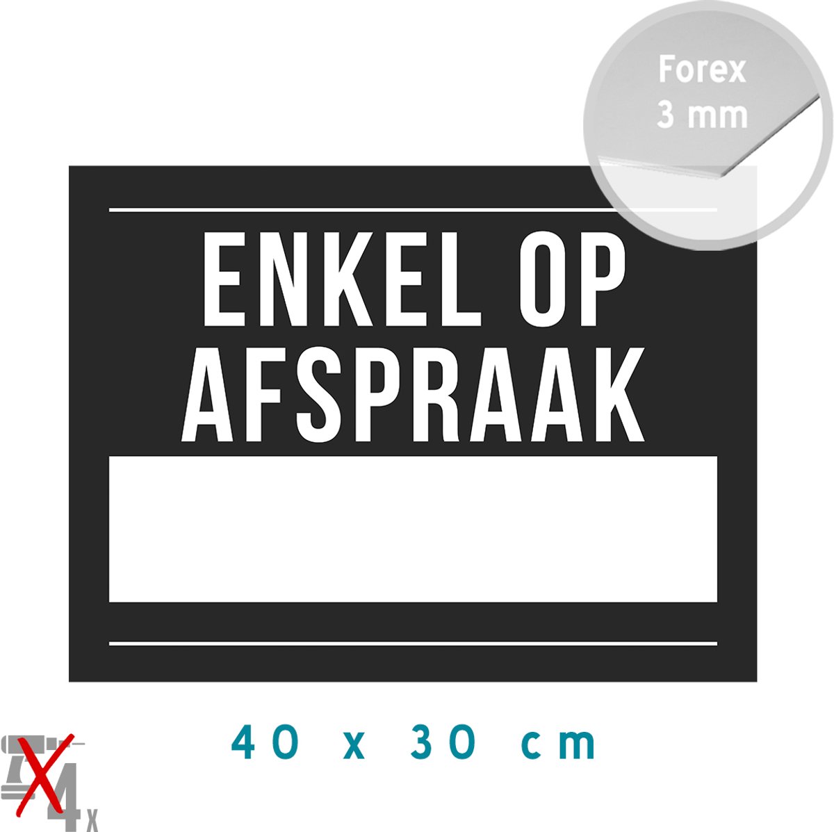 Pictogram/ kunststof bord | "Enkel op afspraak" (XL) | 40 x 30 cm | Kunststof | Vertegenwoordigers | Reservatie | Retail | Uithangbord | Beschrijfbaar | Winkel | 1 stuk