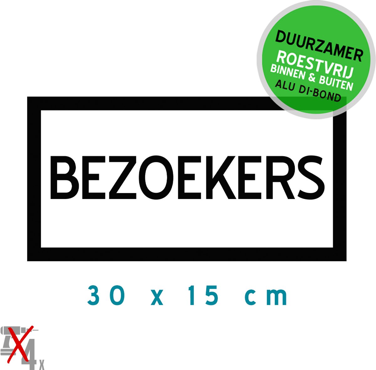 Pictogram/ metaal bord | "Bezoekers" | 30 x 15 cm | Stevig materiaal | Vertegenwoordiger | Bezoek | Visitor | Bezoeker | Toeschouwer | Gasten | Zwart | Wit | Roestvrij | Duurzaam | 1 stuk