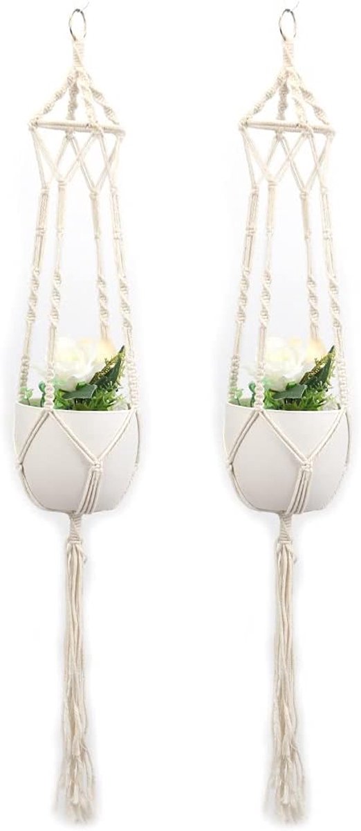Dailygoods- Plantenhouder 2 stuks - Geweven Katoenen Touw - Hangend - Wandgemonteerd - Sterk en Duurzaam - Lengte 100 cm - Hangplant