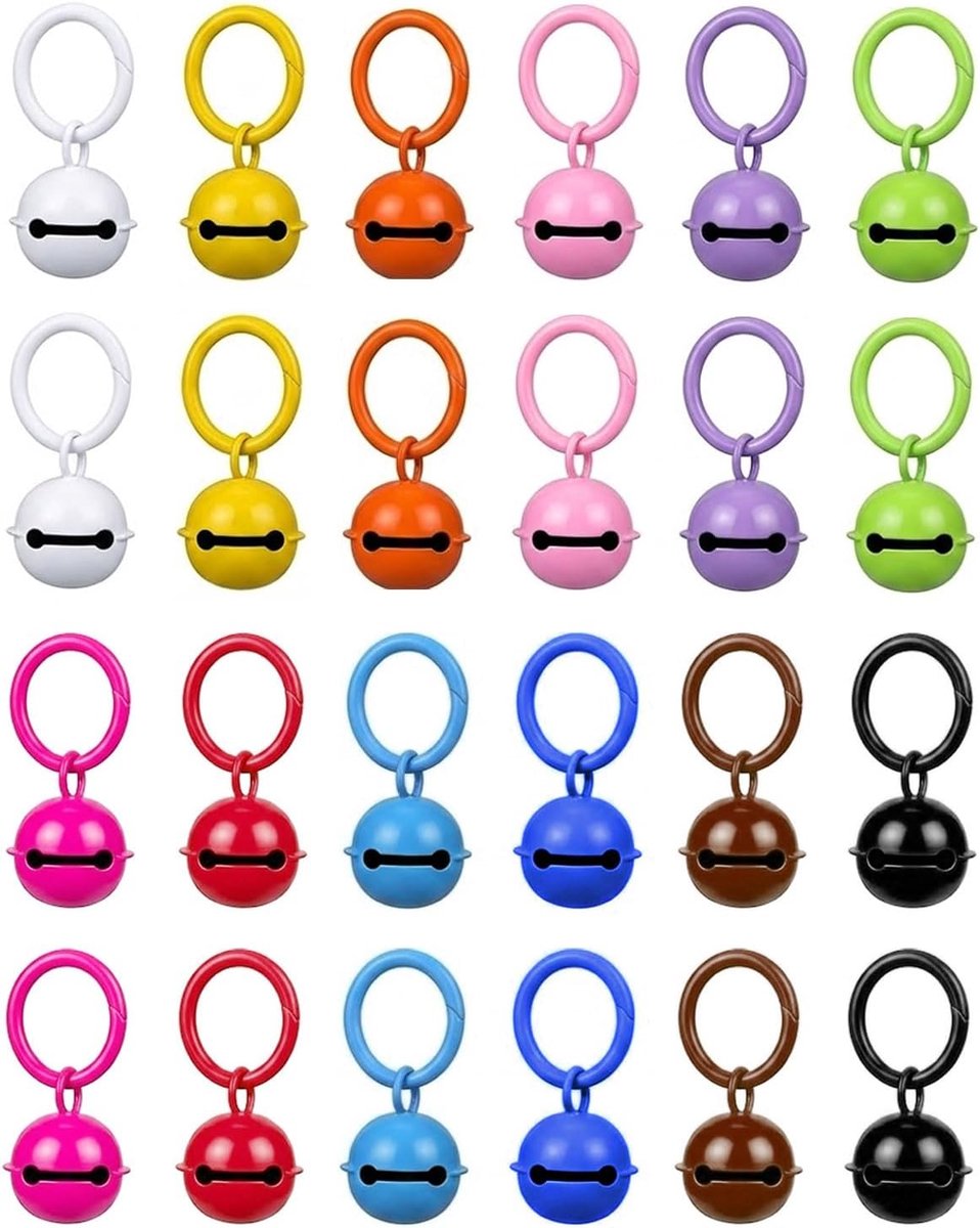 24 stuks Glöckchen Aanhanger für Katzen und Hunde, Katzenklingel, Ronde Huisdierklok met karabineversluiting Metaal Huisdier Halsbandklok voor feestdagen, Handwerk, Hondklok (12 kleuren)