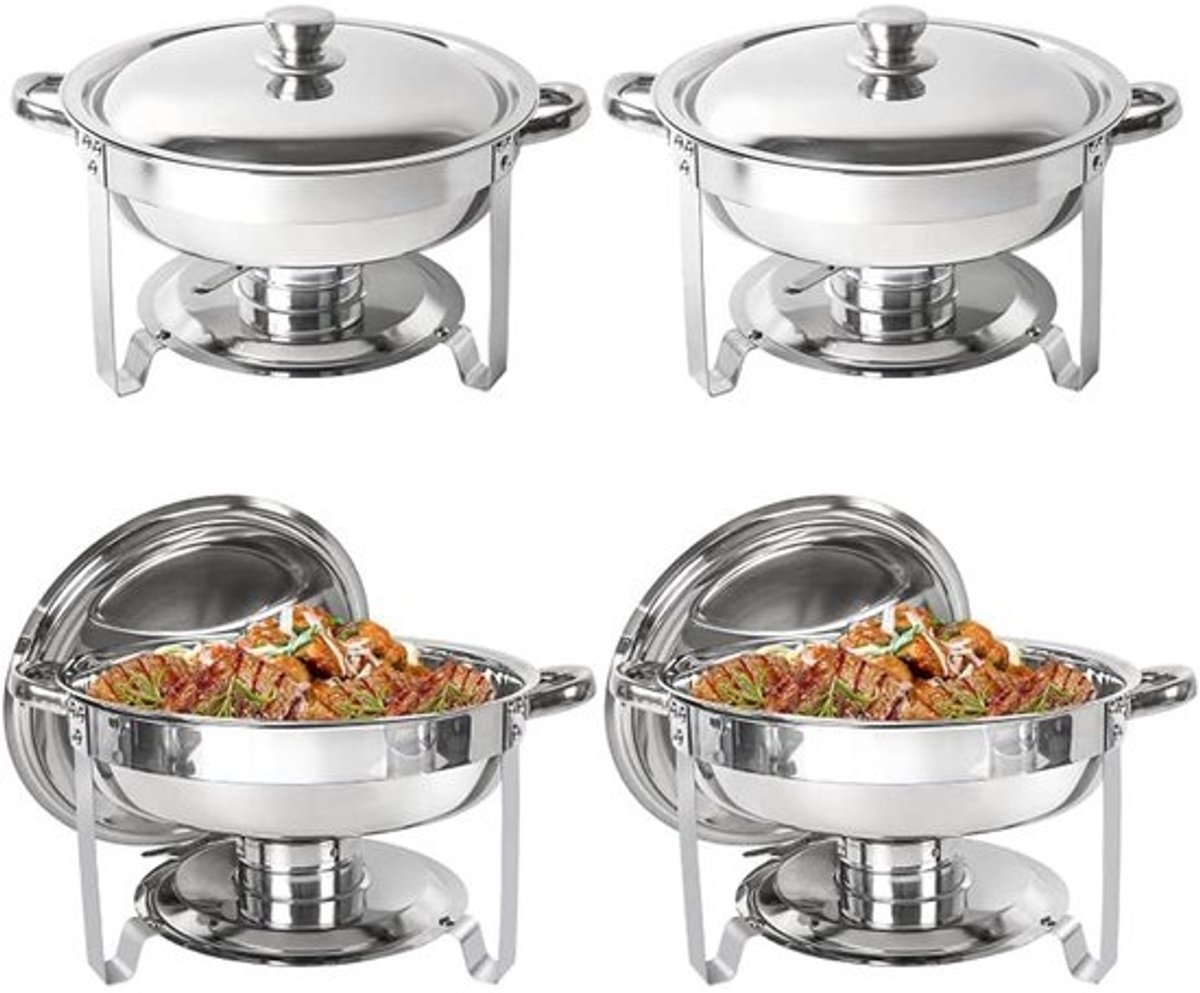 Verwarmingsset Buffet - Gastronormbak - Eten Warm Houden - Roestvrij Staal - 3.5 Liter - Zilverkleurig