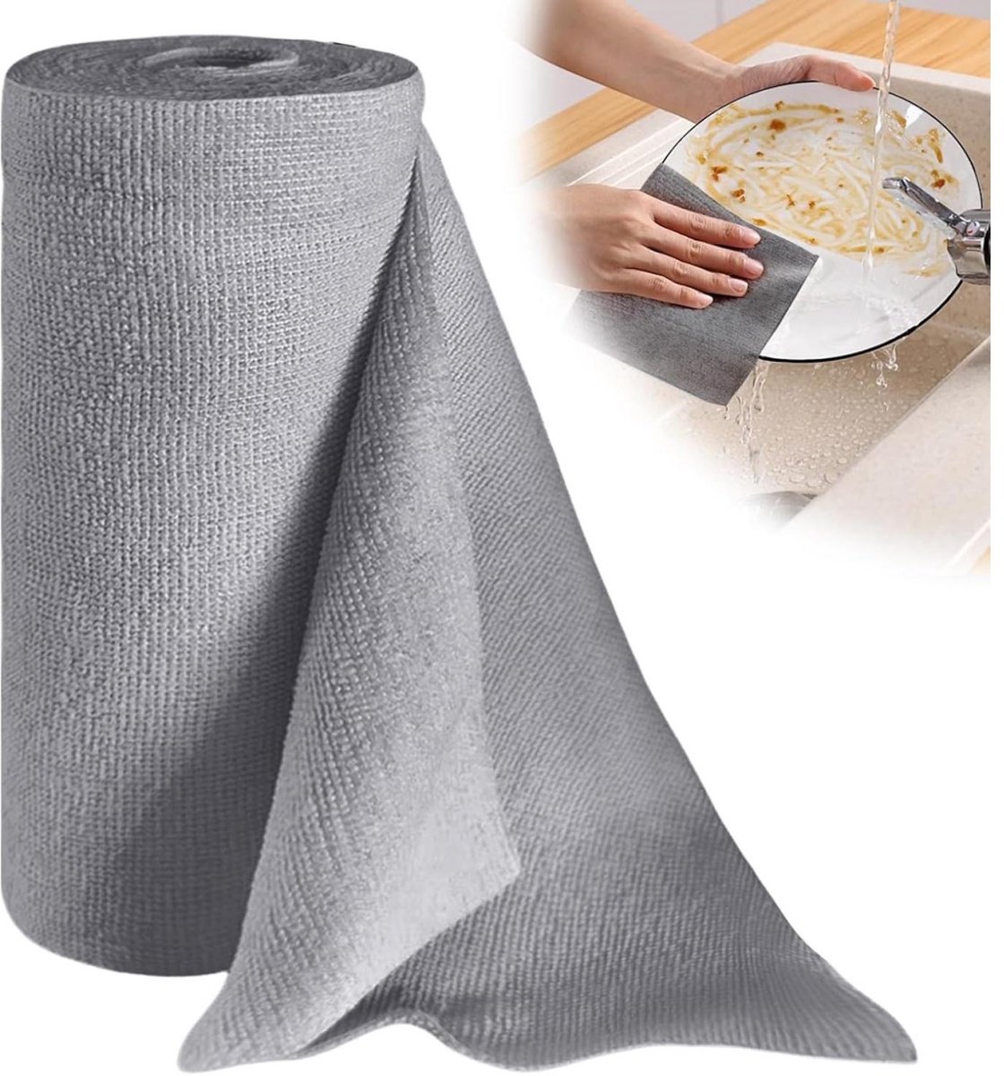SSTRWGOOD Microvezel-reinigingsdoeken – Set van 50 – 30 x 30 cm – Afscheurbare vellen – Herbruikbare, pluisvrije microvezeldoeken – Geschikt voor auto's, keuken en huishouden – Grijs