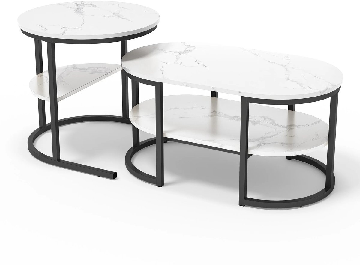 Lamor Salontafel Set - Salontafels - Tafel - Tafels - MDF Tafelblad - 52 x 52 x 51cm - Modern Design - Woonkamer - Zwart - Marmer