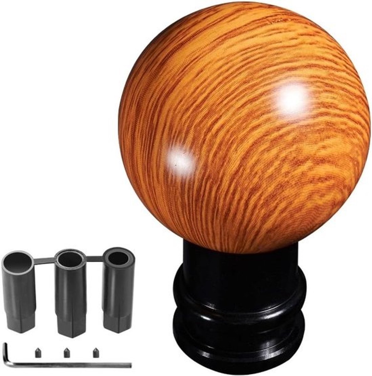 XhuangTech Houtnerf Auto Versnellingspookknop, Ronde Bal Aluminium Auto Versnellingspook Knop voor Meest Handmatige Automatische Auto, Versnellingspook Stok Knop met 3 Adapters 8mm 10mm 12mm (Geel)