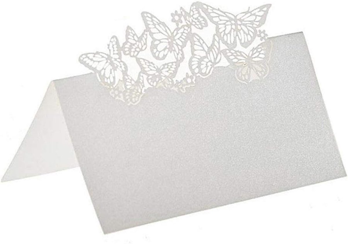 Plaatskaarten 100 stuks zitkaarten 12 x 9 cm parelwitte vlinder naam tafelkaarten voor feestdecoratie metting bruiloft benodigdheden