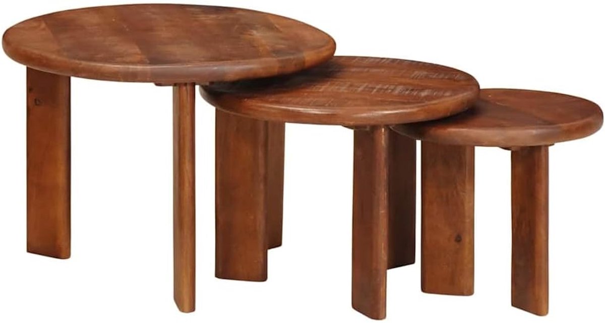 mango houten stapelbaar ontwerp set van 3 honingbruin