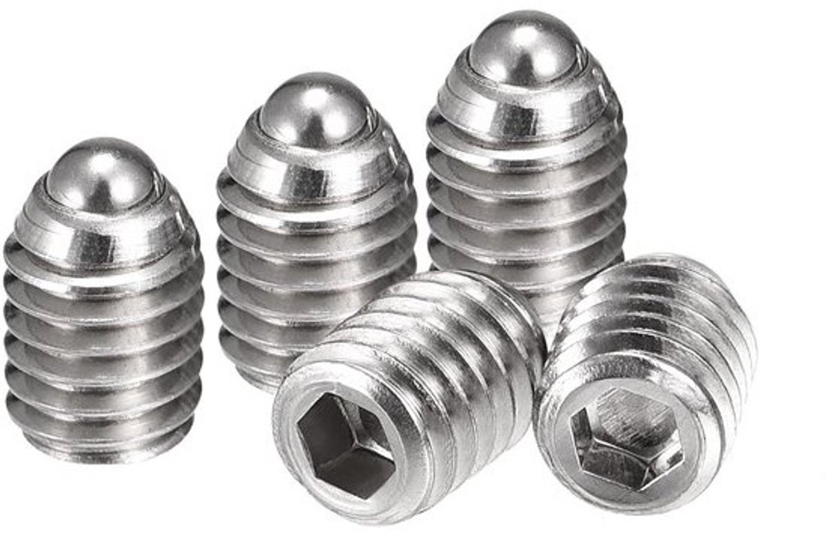 Kogelkop stelschroeven M6 x 8 mm RVS met veer en binnenzeskant - 10 stuks