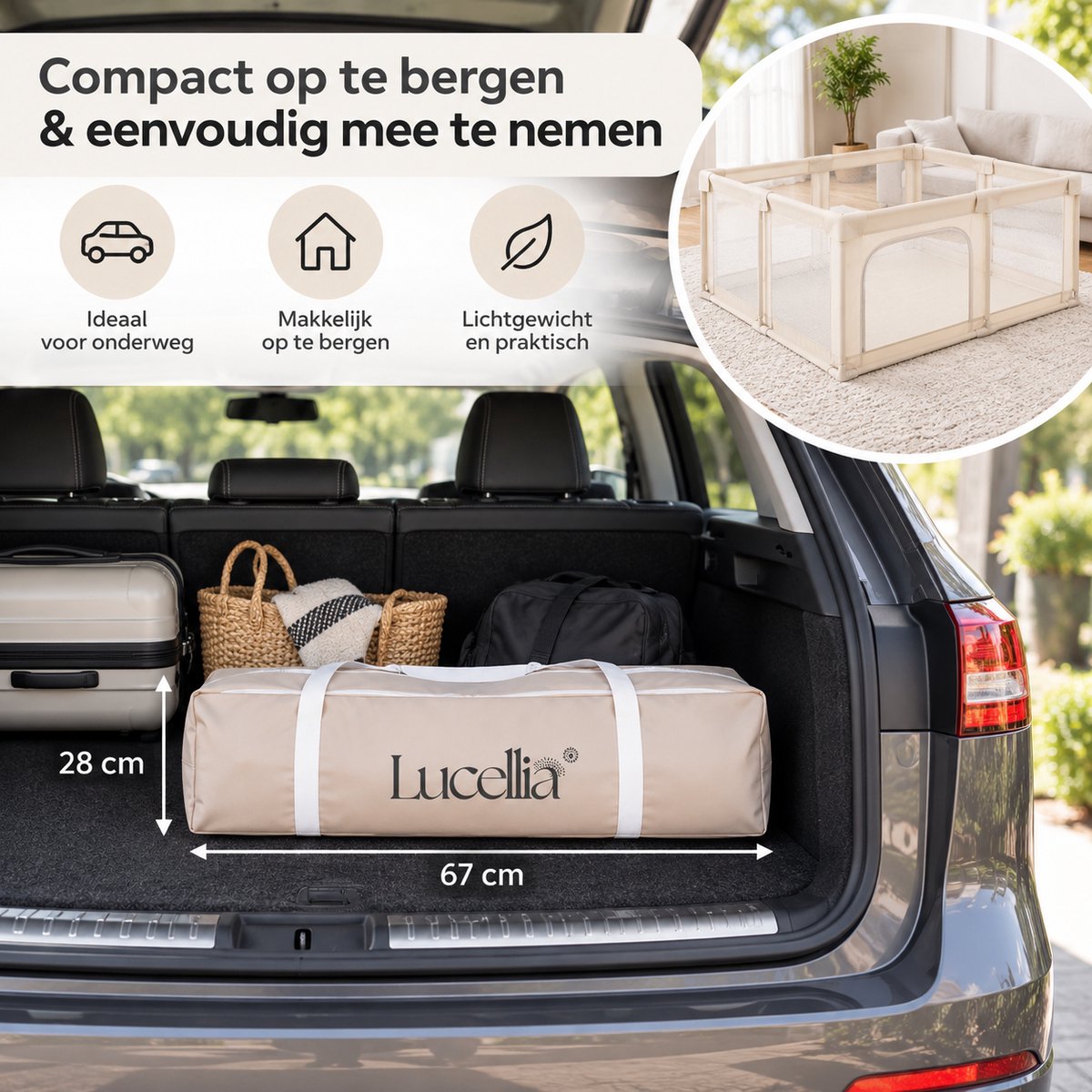 Lucellia® Grondbox Baby 130x130 cm – Inklapbare Speelbox met Speelmat, 50 Speelballen & Optrekringen – Kinderbox, Kruipbox, Playpen & Baby Box – Beige – foto 3
