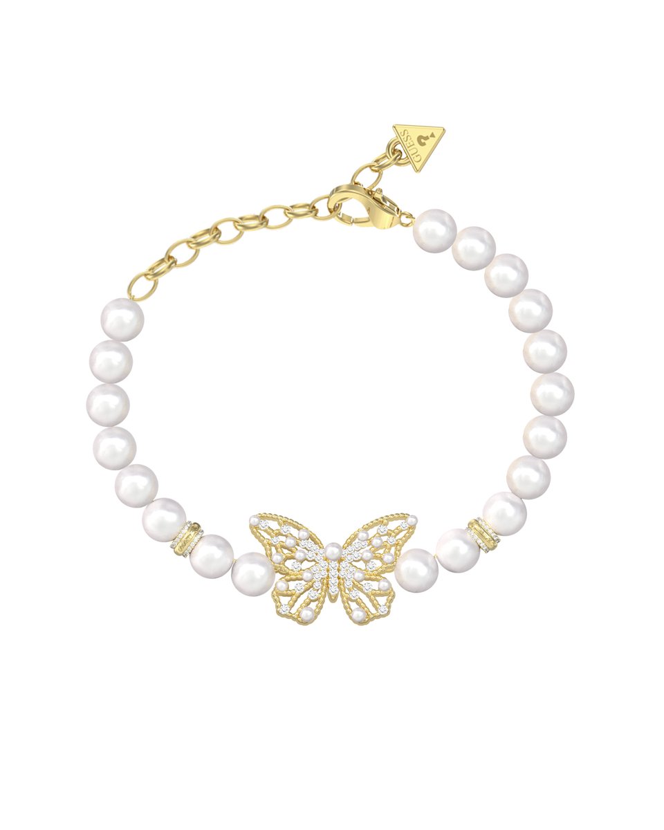 GUESS armband Borboleta 25mm Pearls Bracelet Yellow Gold goudkleurig