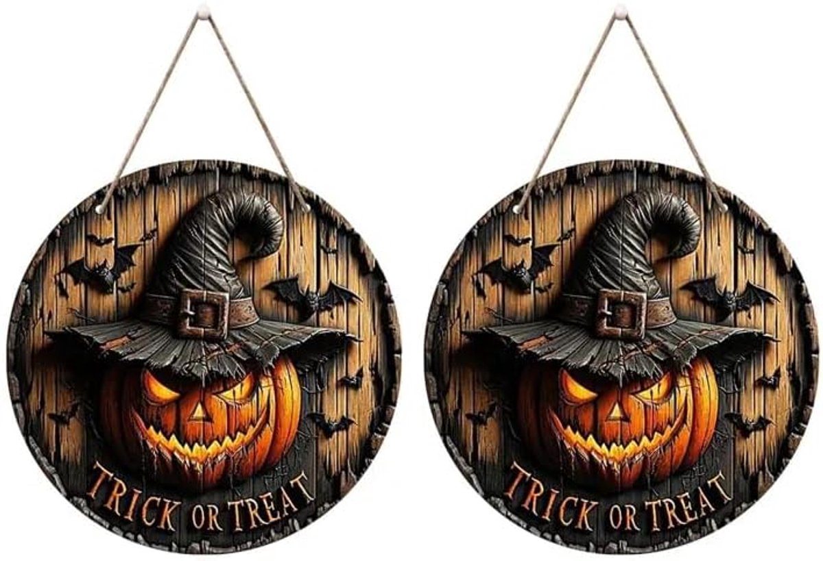 2 stuks Halloween-deurborden, ronde pompoendecoratie voor de toegangsdeur, perfect voor themafeesten en thuis, Halloween-feest