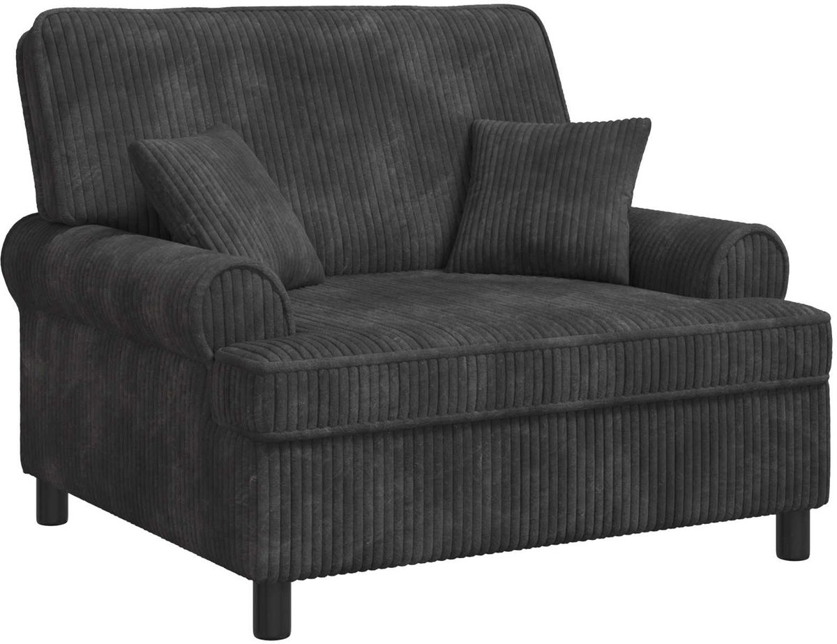 vidaXL XXL - fauteuil - met - kussens - Donkergrijs - 1,5 - Lijnen - Stof