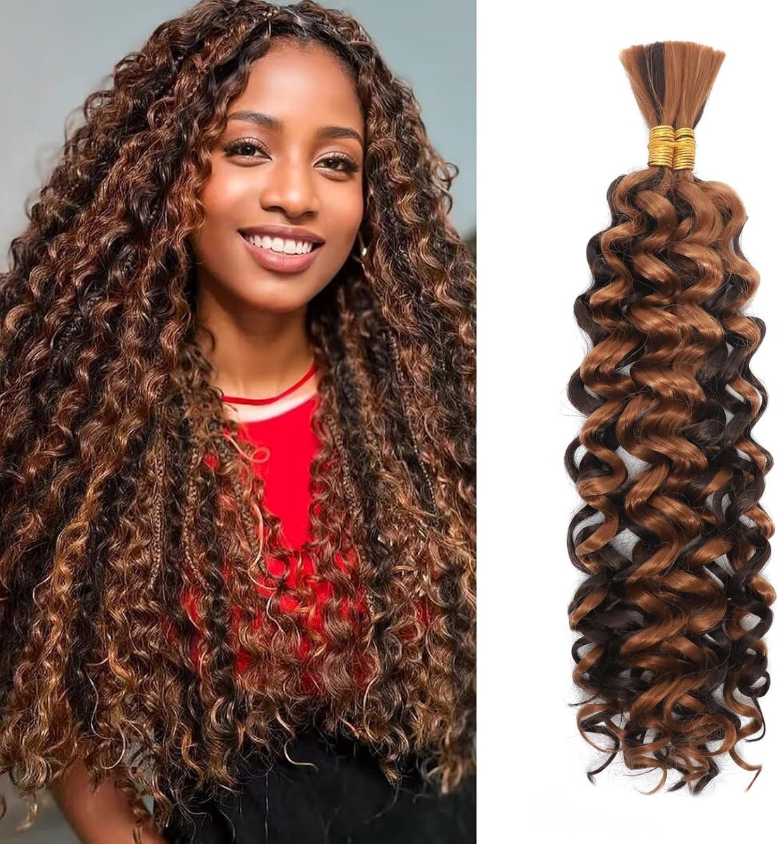 Wave Bulk for Braiding 16inch 100g With 2 Bundles Deep Wave Bulk Hair for Boho Braids No Weft Curly Wavy Synthetic Bohemian Braiding Hair Extensions for Women (P4/30, 16inch(50g/Bundle x2))