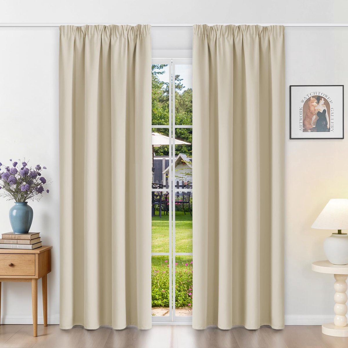 isolerend, 140 x 200 cm (l x h), met plooiband, tegen kou en hitte, ondoorzichtig, uv-bescherming, decoratie voor binnen, slaapkamer, woonkamer, lichtbeige, 2