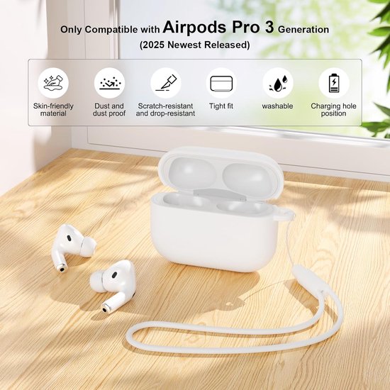 2 stuks hoes compatibel met AirPods Pro 3 (2025), beschermende siliconen hoes voor AirPods Pro 3e, zachte voorkant led zichtbaar siliconen hoesje (zwart/wit) — afbeelding 4
