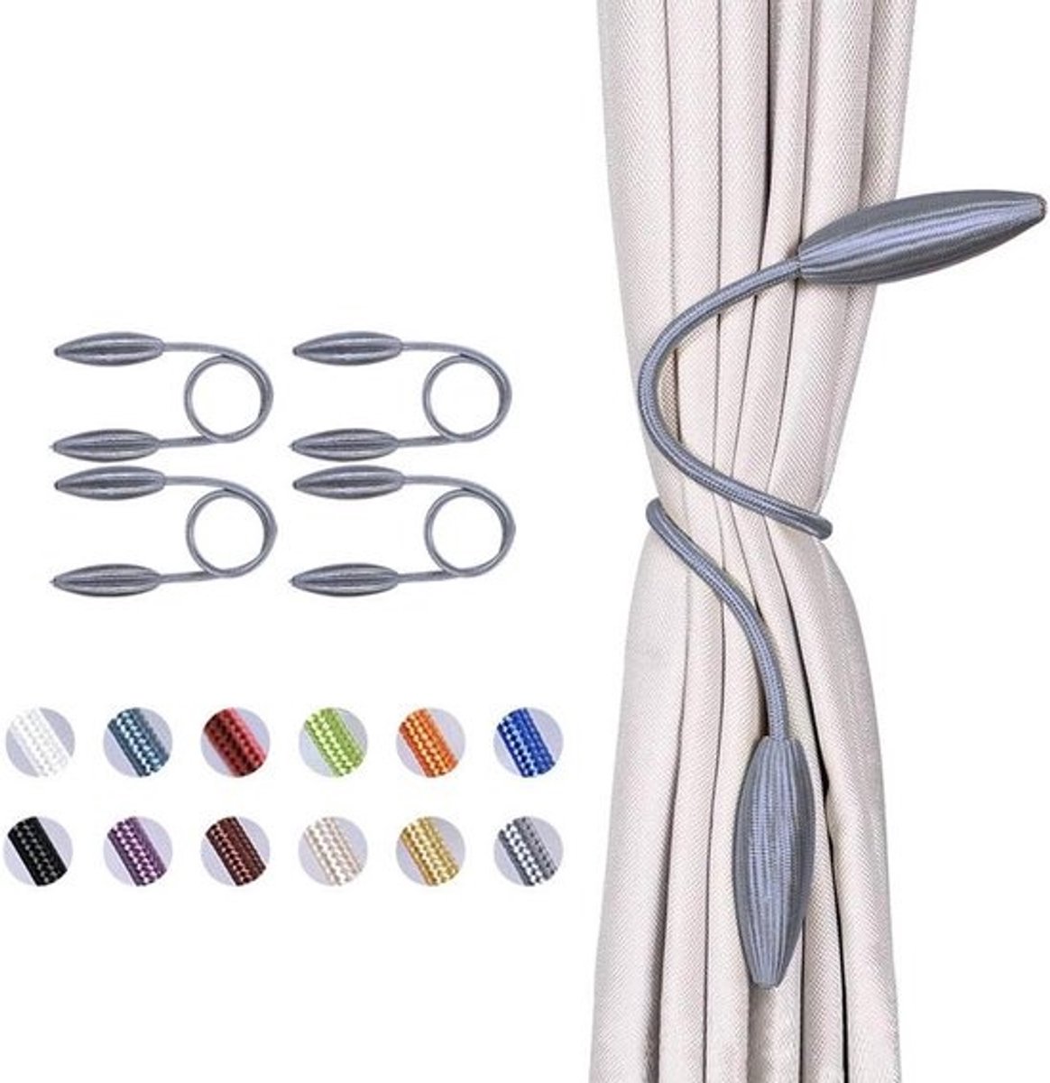 Gordijn Tiebacks - Draperie Houders - Raamdecoratie - Creatieve Vormgeving - 4 Stuks - Grijs